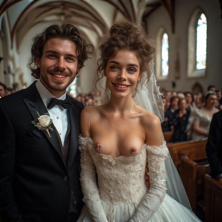 Smiling Brides with Pierced Nipples 