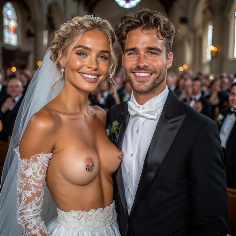 Smiling Brides with Pierced Nipples 