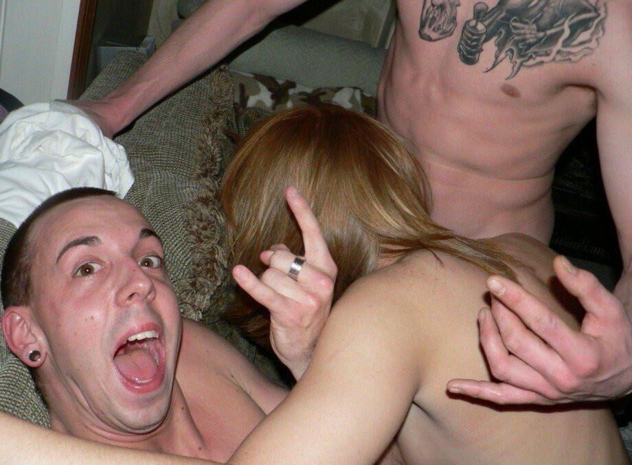 Redhead girlfriend gets double teamed at her boyfriends place