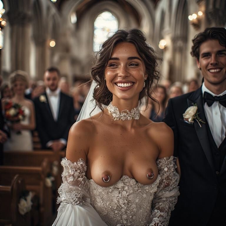 Smiling Brides with Pierced Nipples 