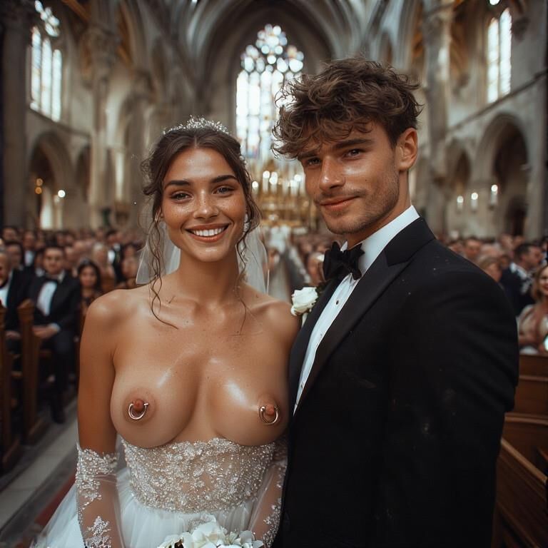 Smiling Brides with Pierced Nipples 