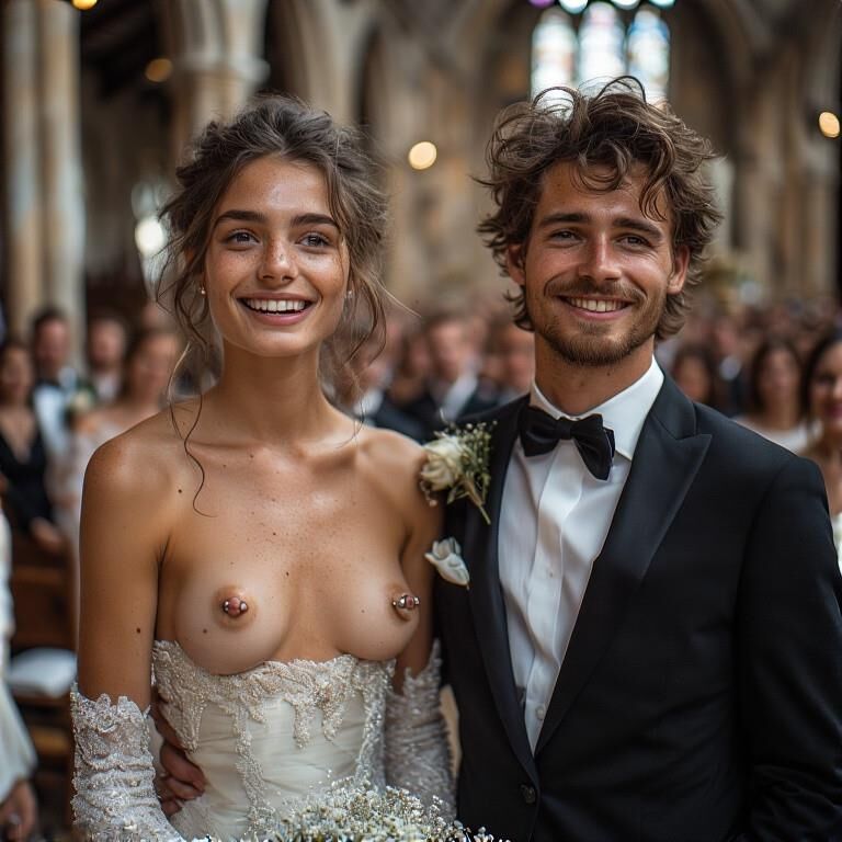 Smiling Brides with Pierced Nipples 