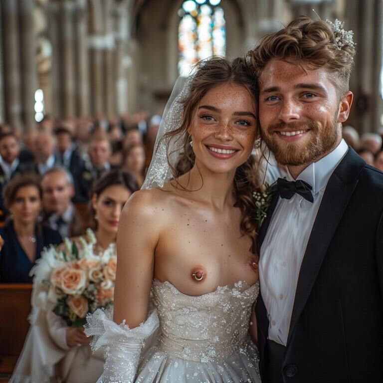 Smiling Brides with Pierced Nipples 