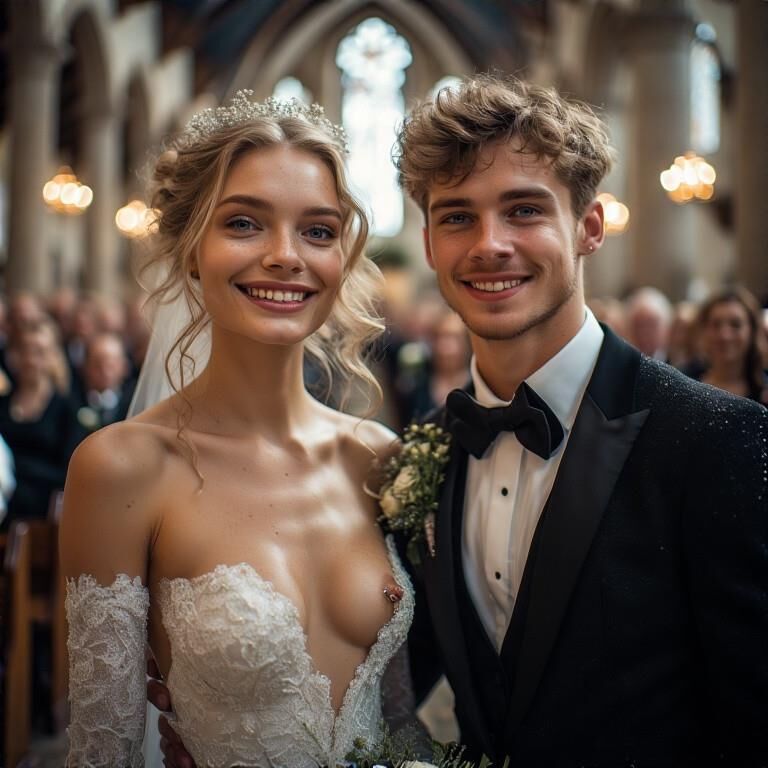 Smiling Brides with Pierced Nipples 