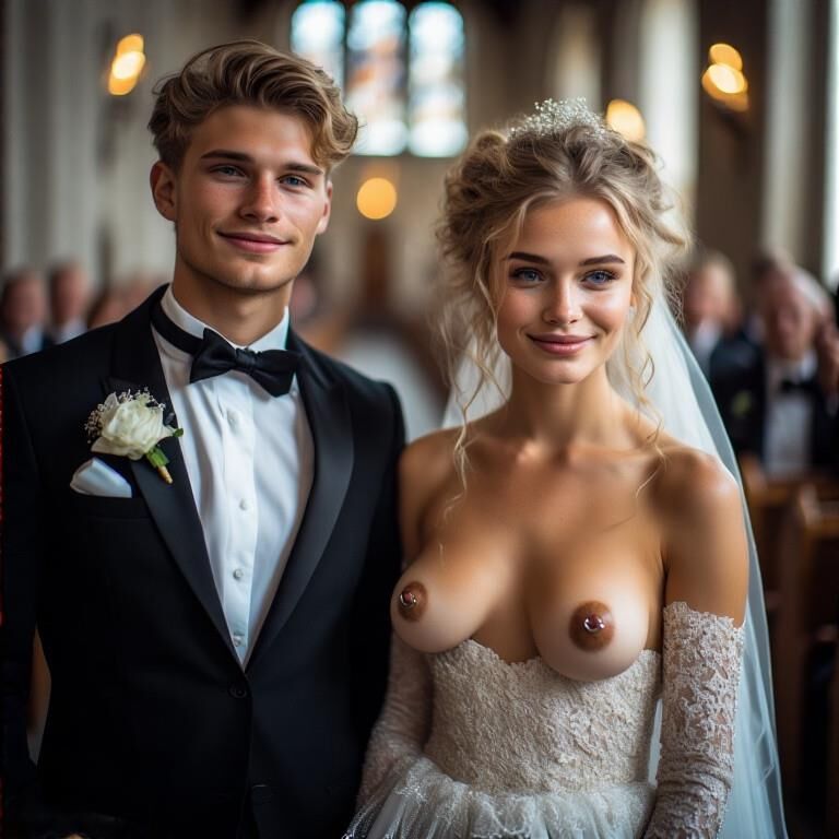 Smiling Brides with Pierced Nipples 