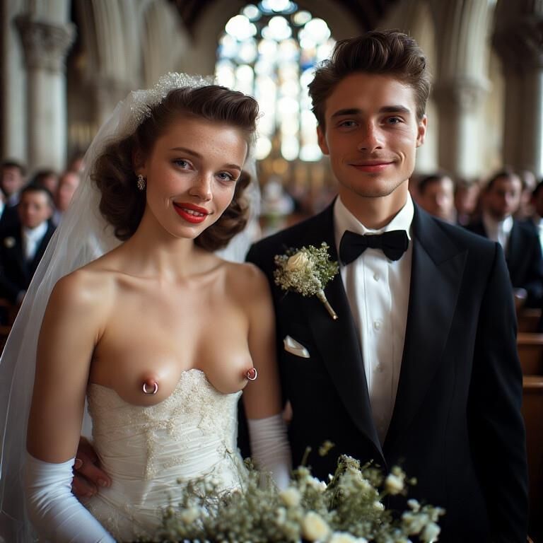 Smiling Brides with Pierced Nipples 
