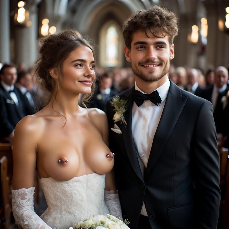 Smiling Brides with Pierced Nipples 