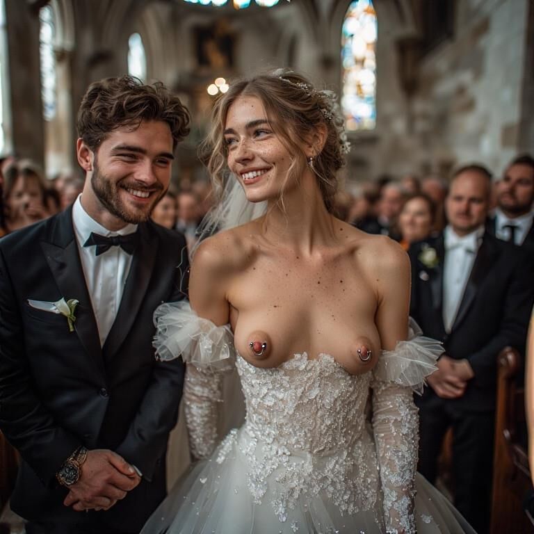 Smiling Brides with Pierced Nipples 