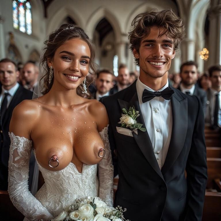 Smiling Brides with Pierced Nipples 