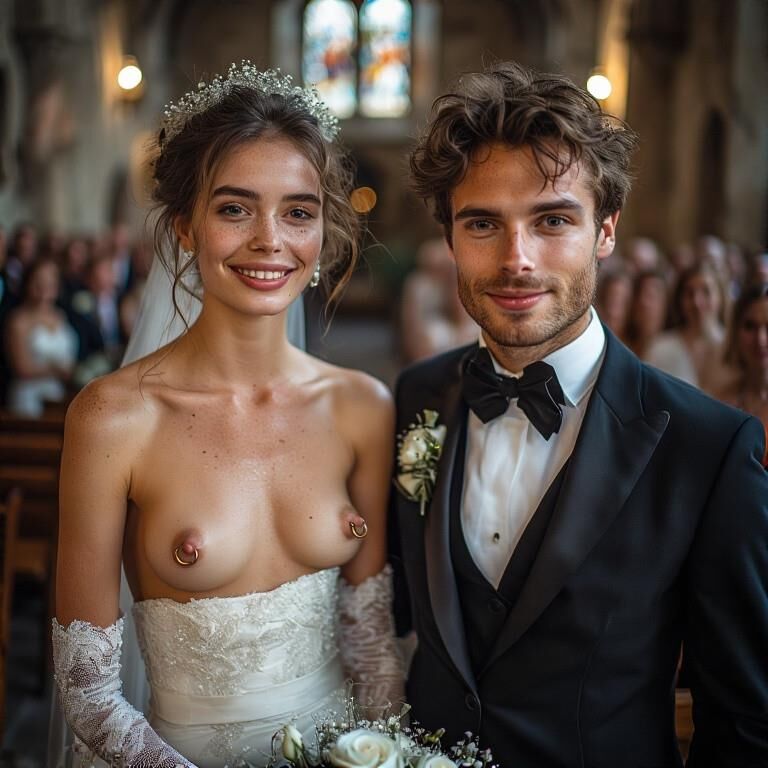 Smiling Brides with Pierced Nipples 