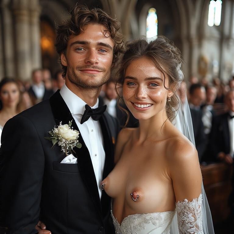 Smiling Brides with Pierced Nipples 