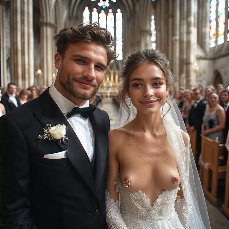 Smiling Brides with Pierced Nipples 