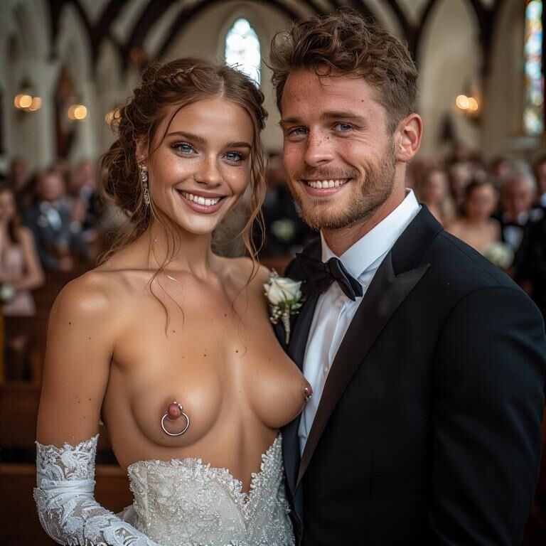 Smiling Brides with Pierced Nipples 