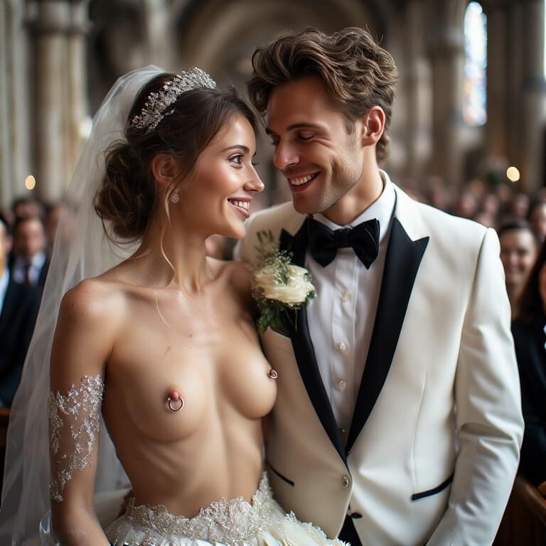 Smiling Brides with Pierced Nipples 