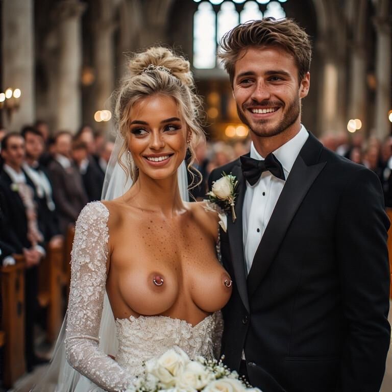 Smiling Brides with Pierced Nipples 