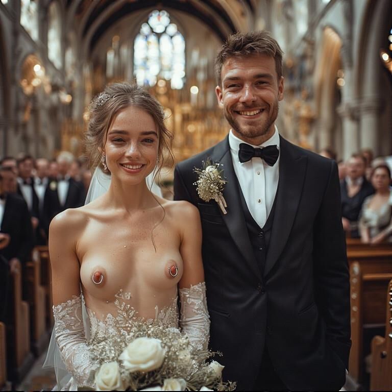 Smiling Brides with Pierced Nipples 
