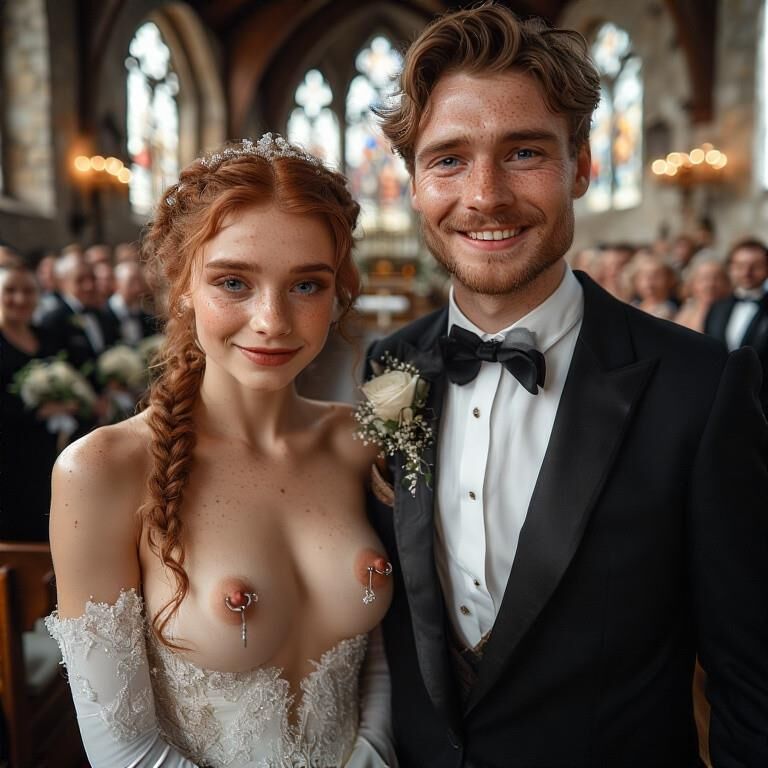 Smiling Brides with Pierced Nipples 