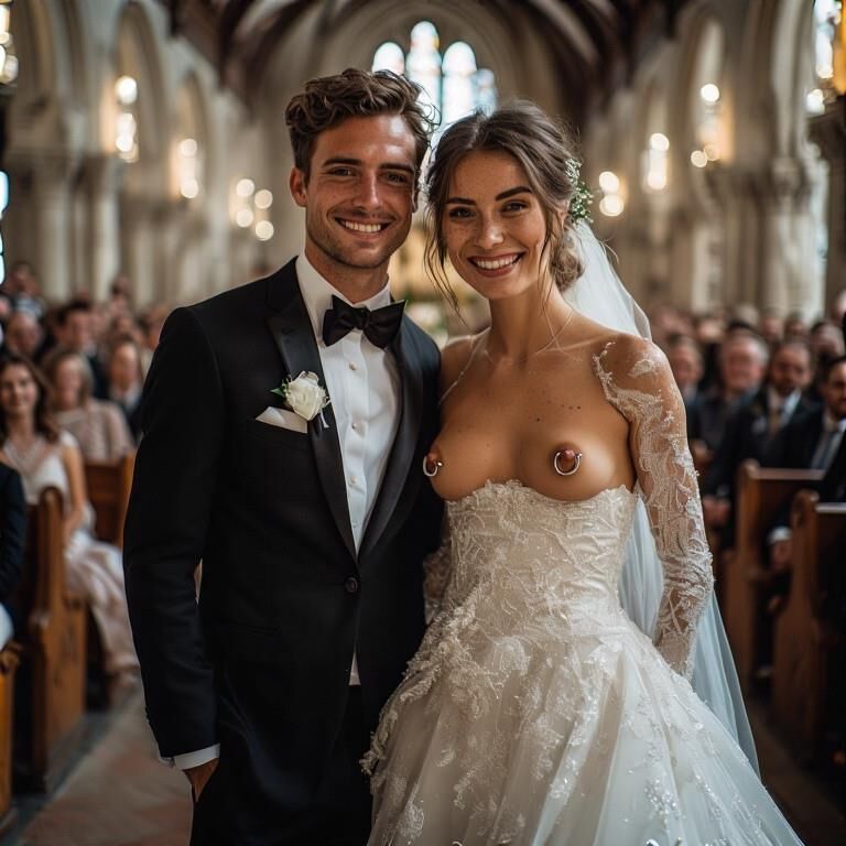 Smiling Brides with Pierced Nipples 