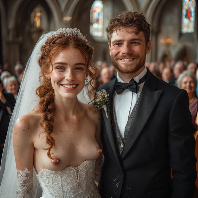 Smiling Brides with Pierced Nipples 