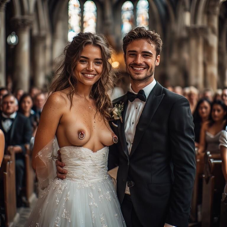 Smiling Brides with Pierced Nipples 