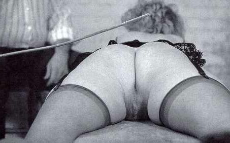 Retro Spanking Blushes picture set Wide open on basement bench