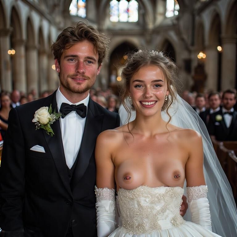 Smiling Brides with Pierced Nipples 
