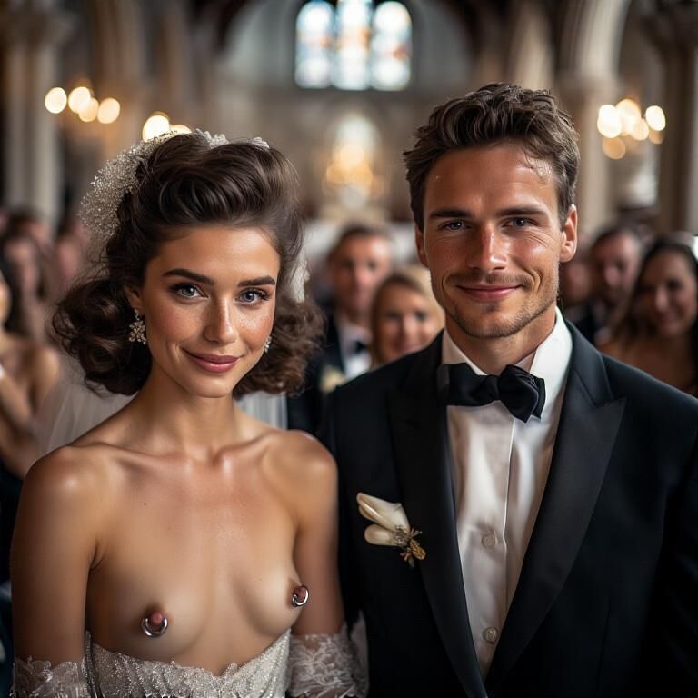Smiling Brides with Pierced Nipples 