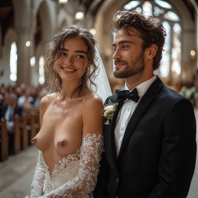 Smiling Brides with Pierced Nipples 