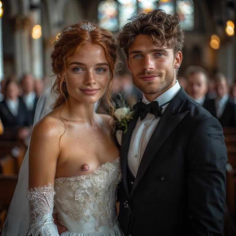 Smiling Brides with Pierced Nipples 