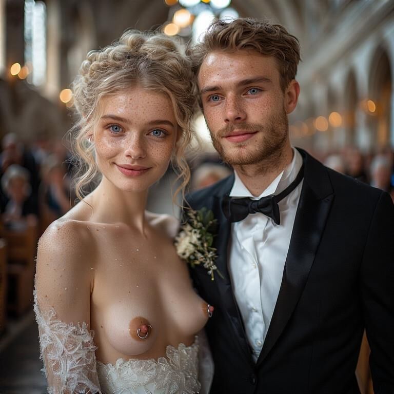 Smiling Brides with Pierced Nipples 