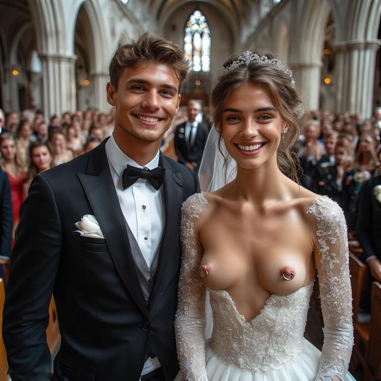 Smiling Brides with Pierced Nipples 