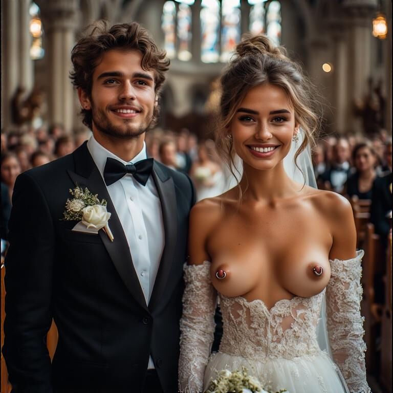 Smiling Brides with Pierced Nipples 