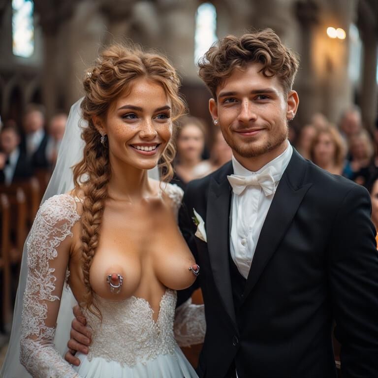 Smiling Brides with Pierced Nipples 