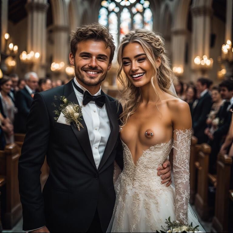 Smiling Brides with Pierced Nipples 