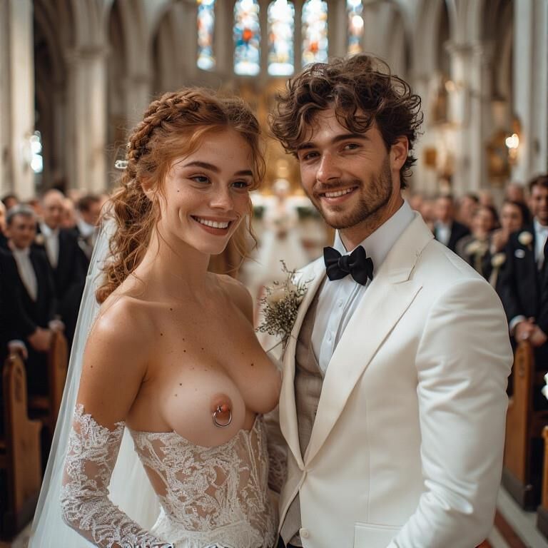 Smiling Brides with Pierced Nipples 