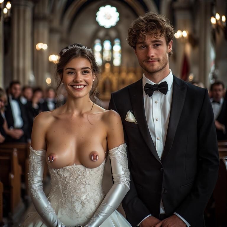 Smiling Brides with Pierced Nipples 