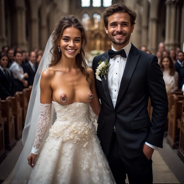 Smiling Brides with Pierced Nipples 