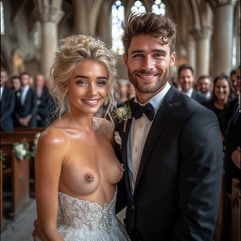 Smiling Brides with Pierced Nipples 