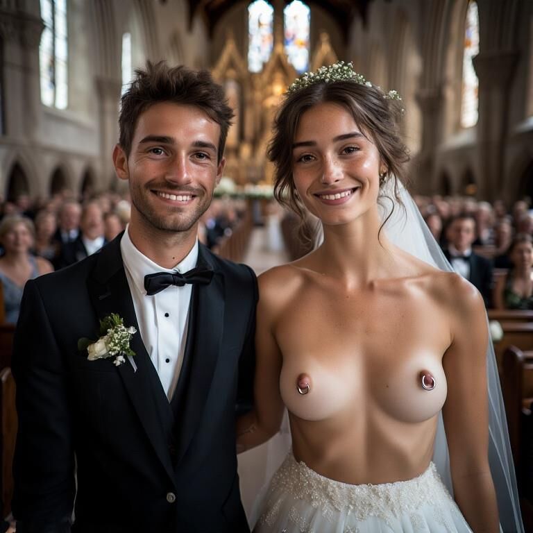Smiling Brides with Pierced Nipples 