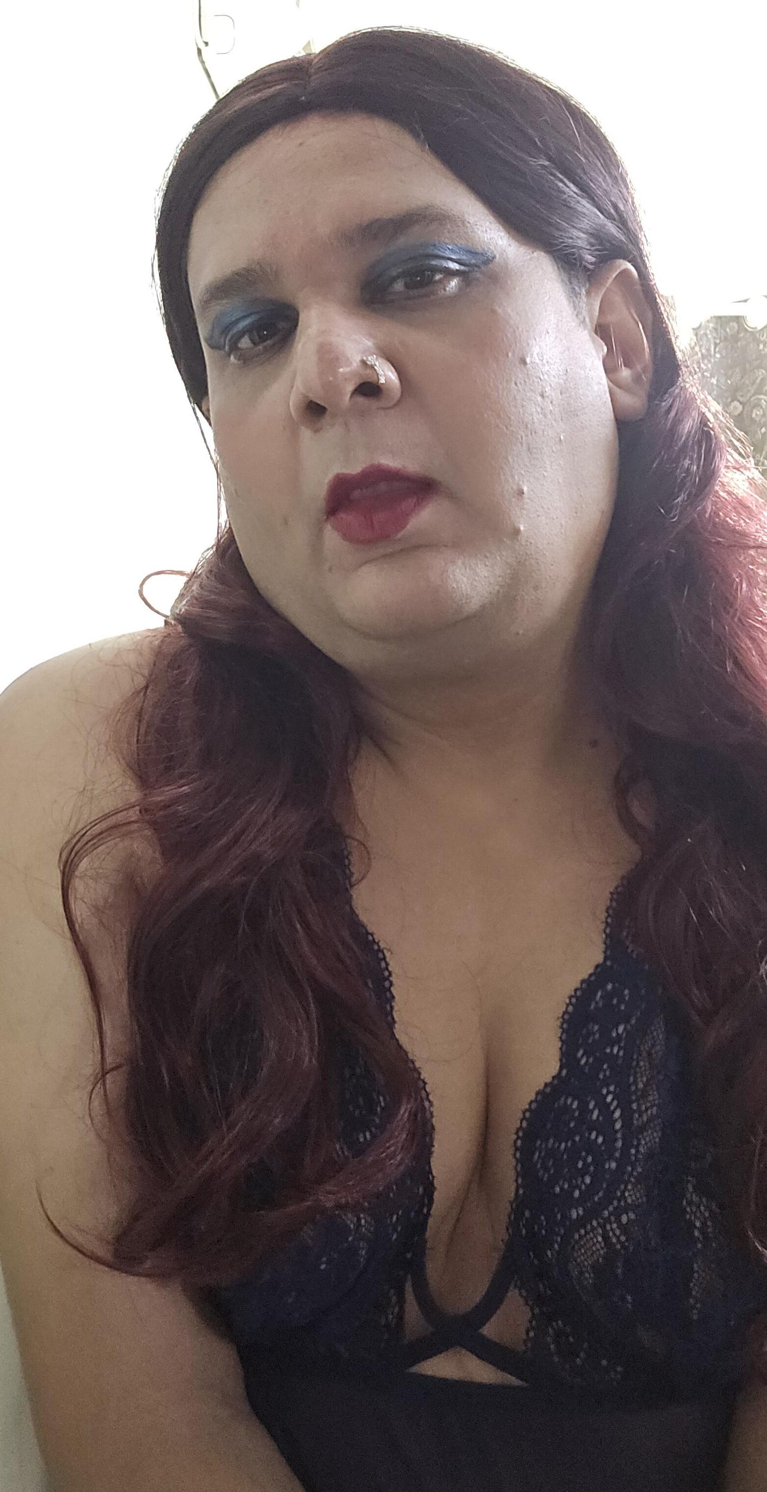 Redhead Shemale Monica M in Blue Babydoll