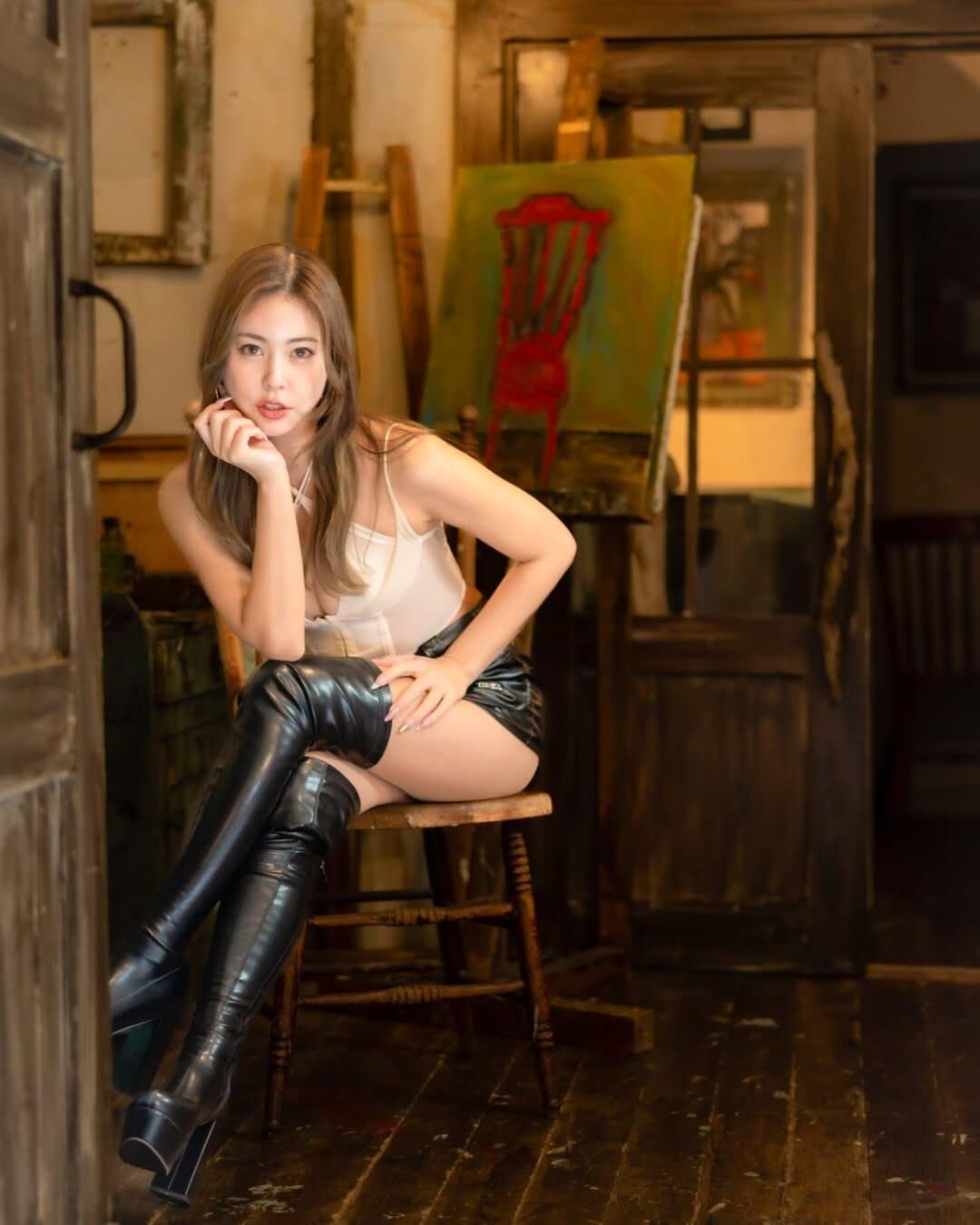 Asiatique, manque, nylons