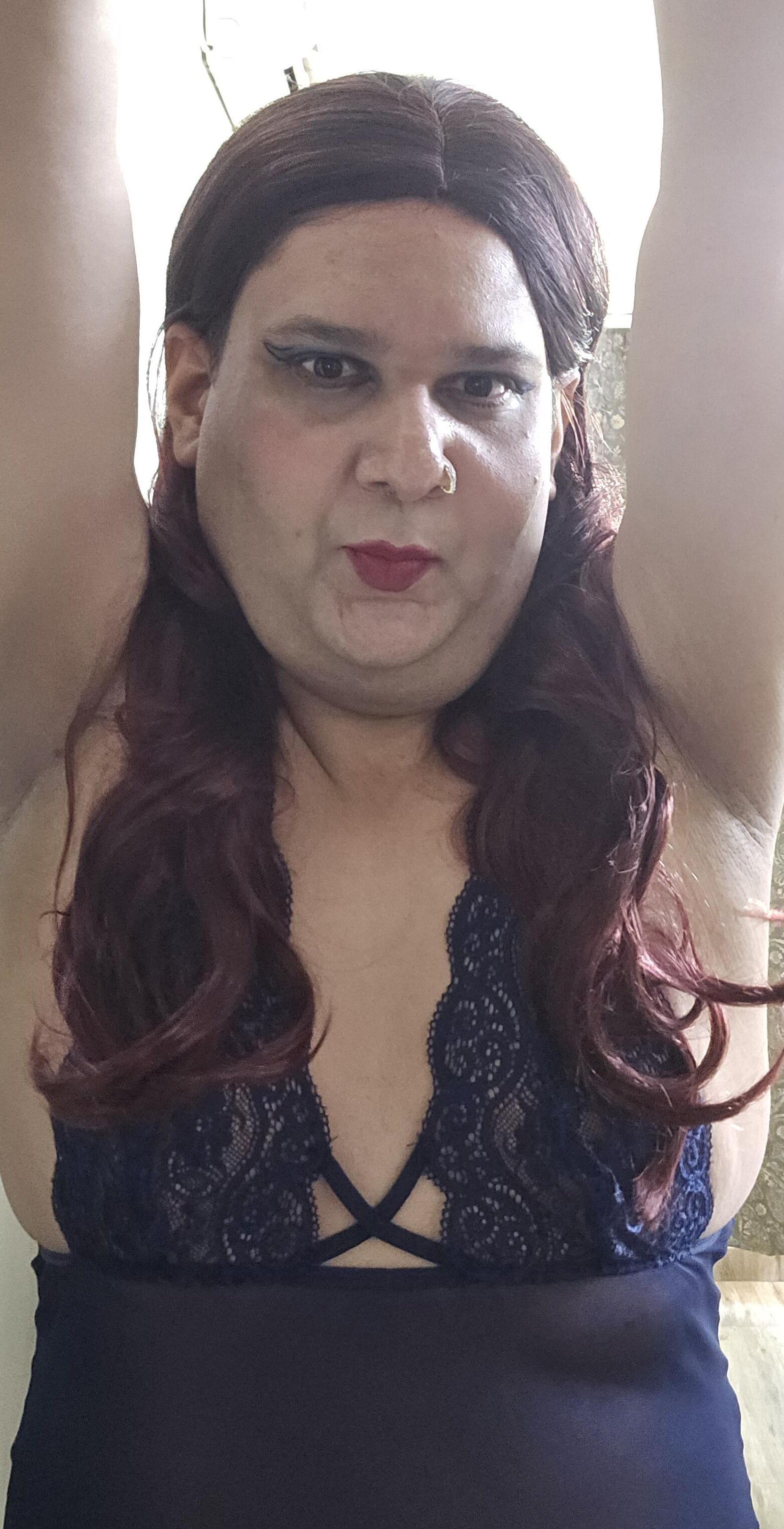 Redhead Shemale Monica M in Blue Babydoll