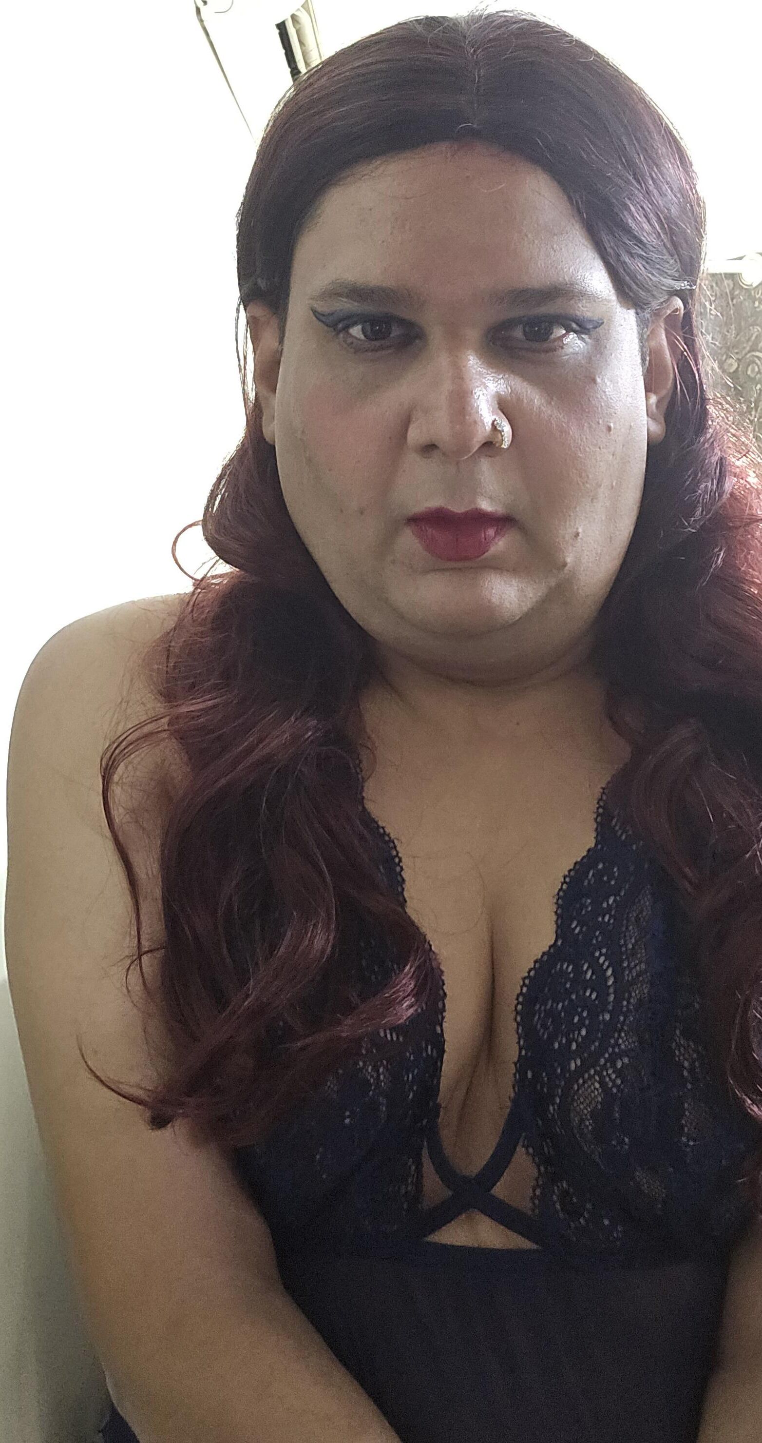 Redhead Shemale Monica M in Blue Babydoll