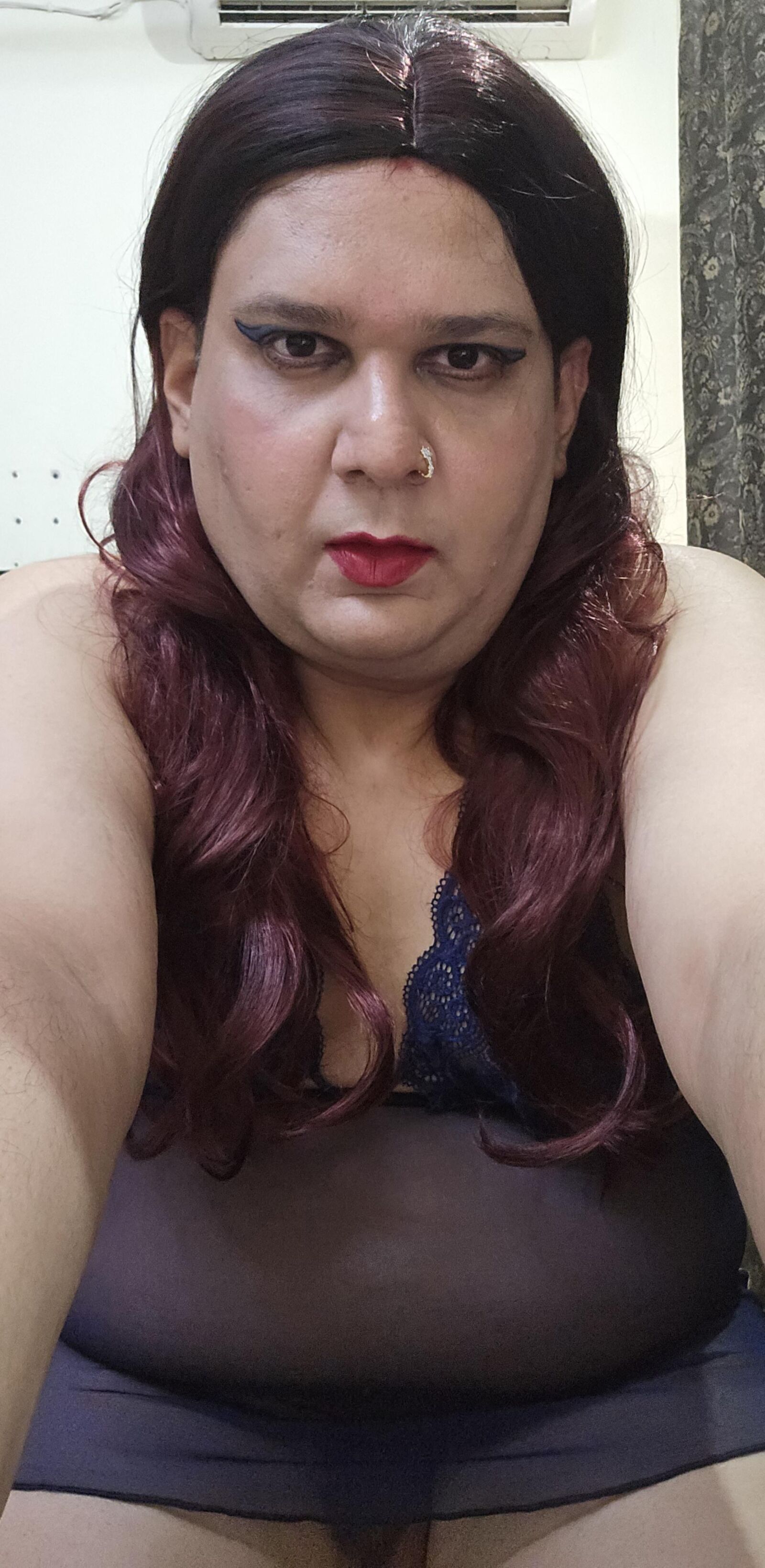 Redhead Shemale Monica M in Blue Babydoll