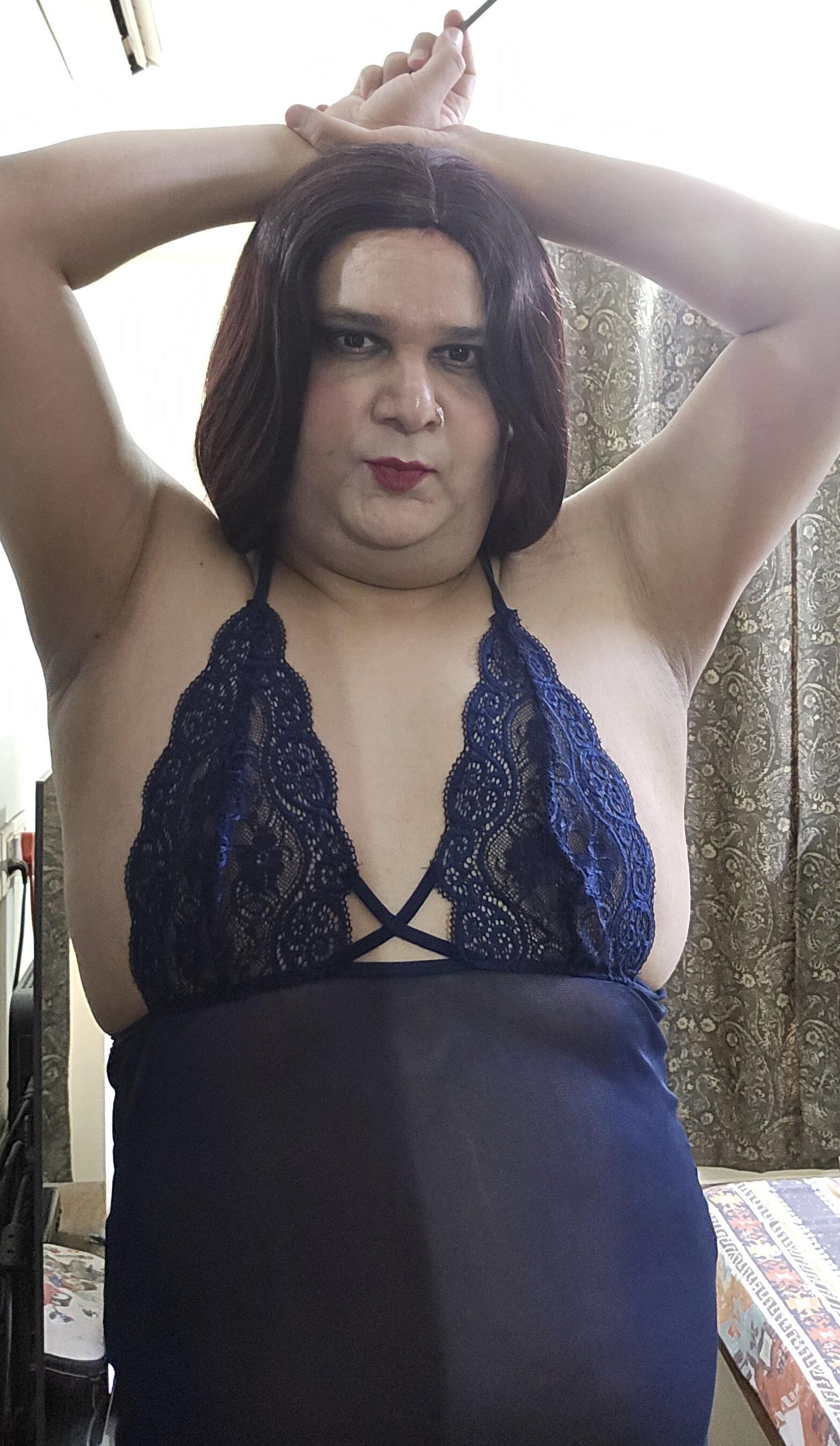 Redhead Shemale Monica M in Blue Babydoll