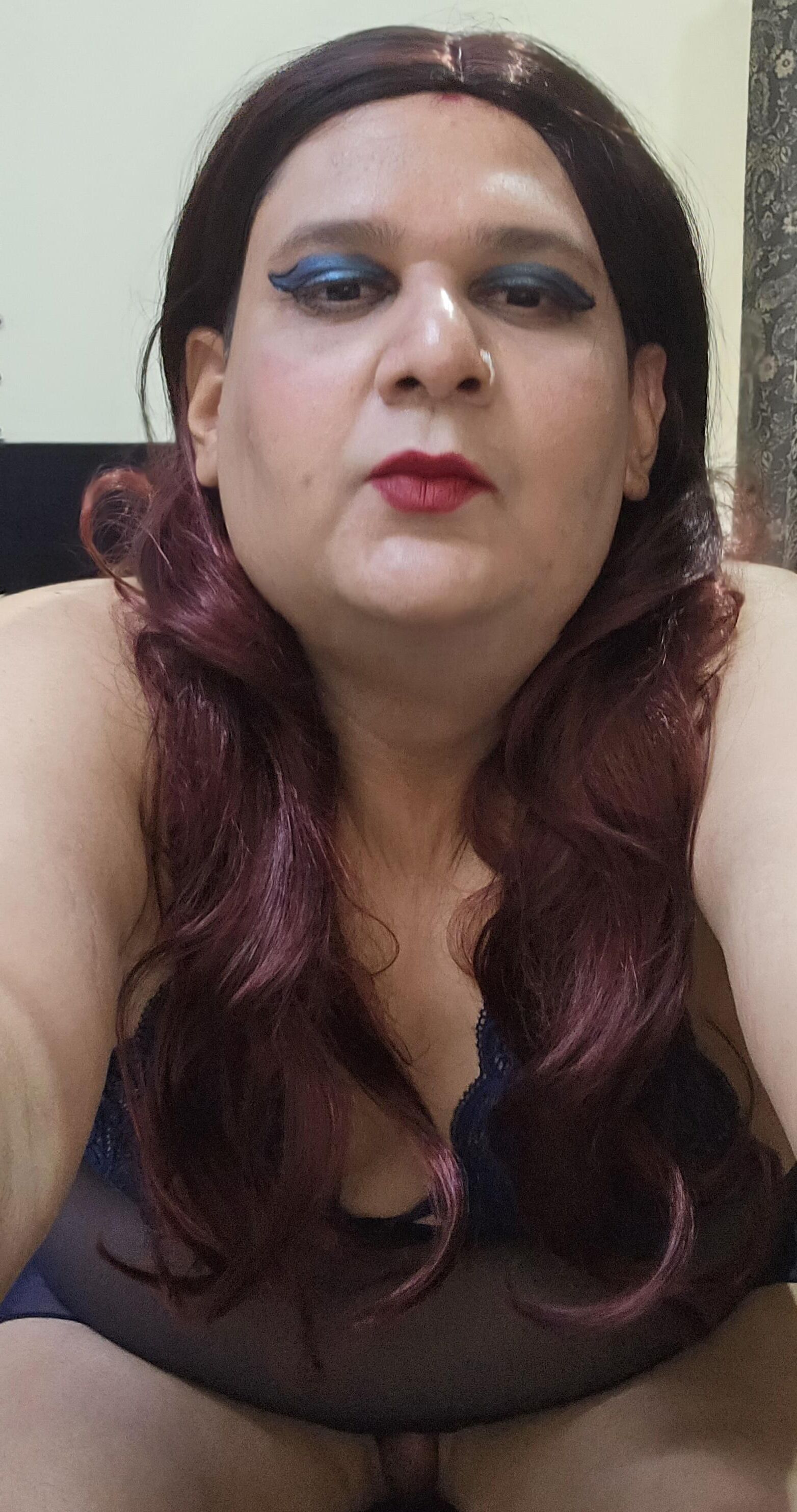 Redhead Shemale Monica M in Blue Babydoll