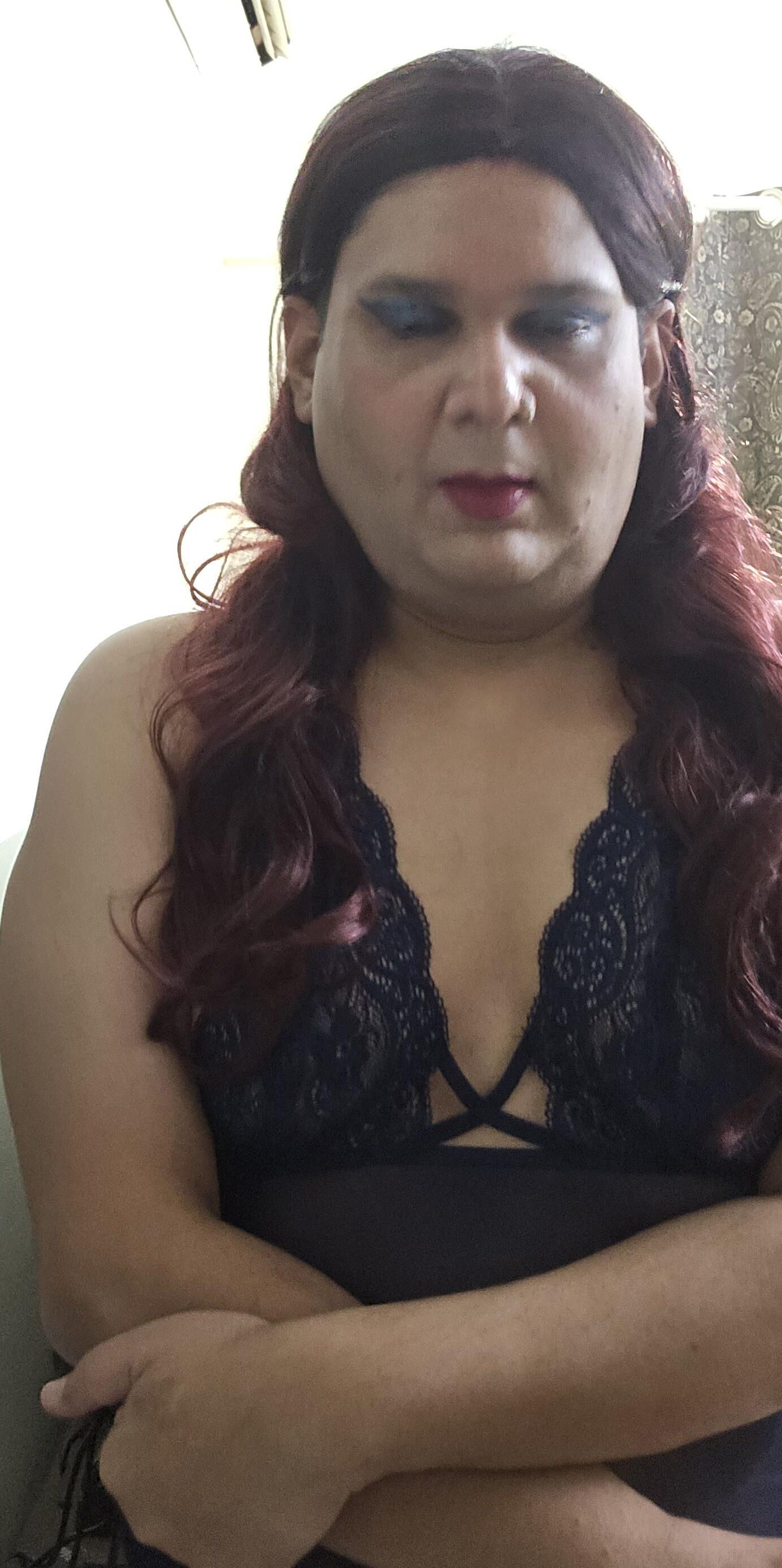 Redhead Shemale Monica M in Blue Babydoll