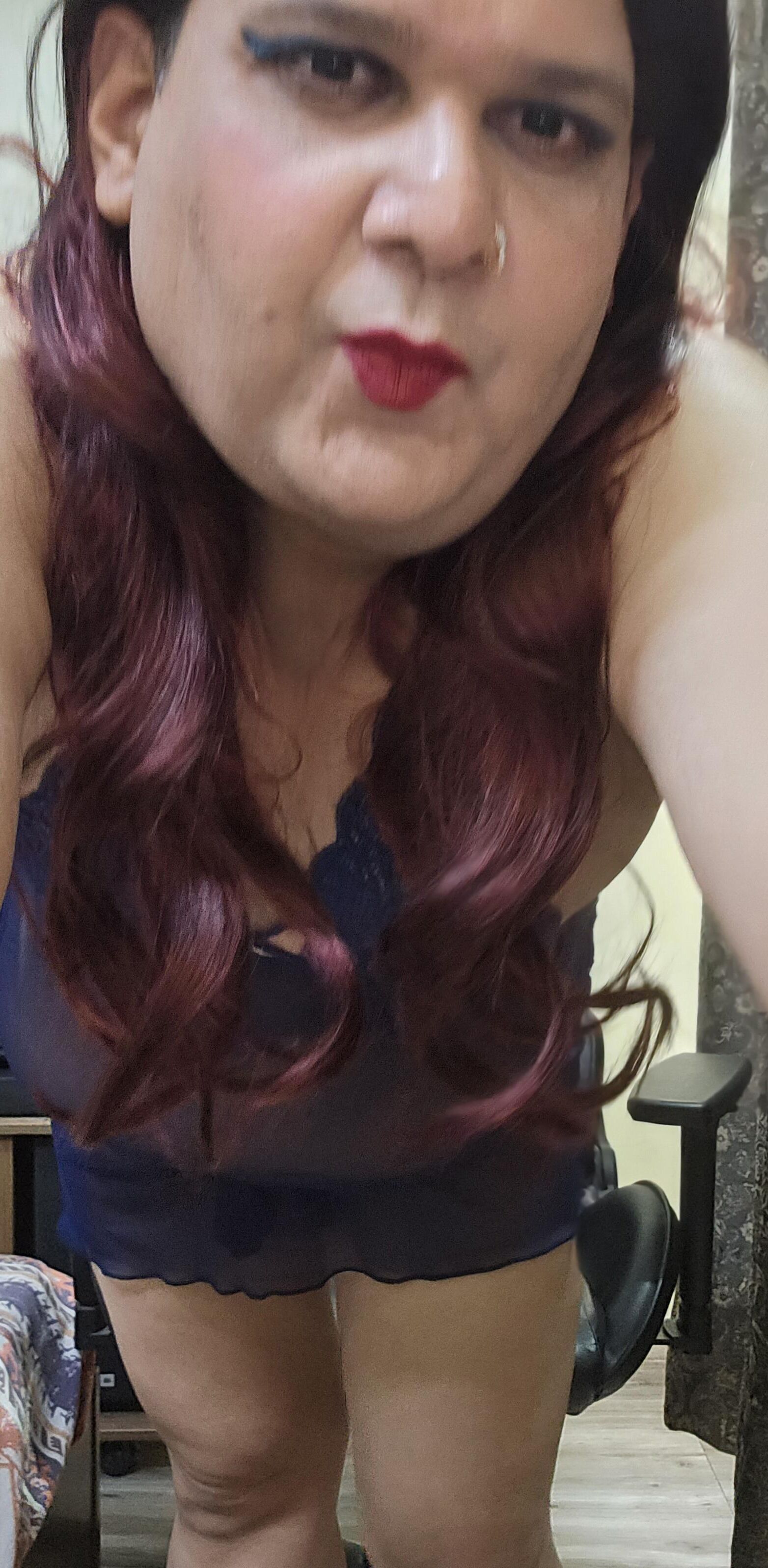 Redhead Shemale Monica M in Blue Babydoll