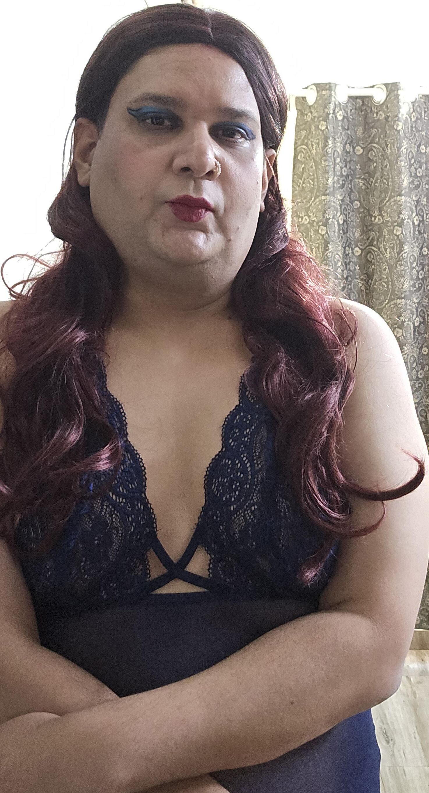 Redhead Shemale Monica M in Blue Babydoll