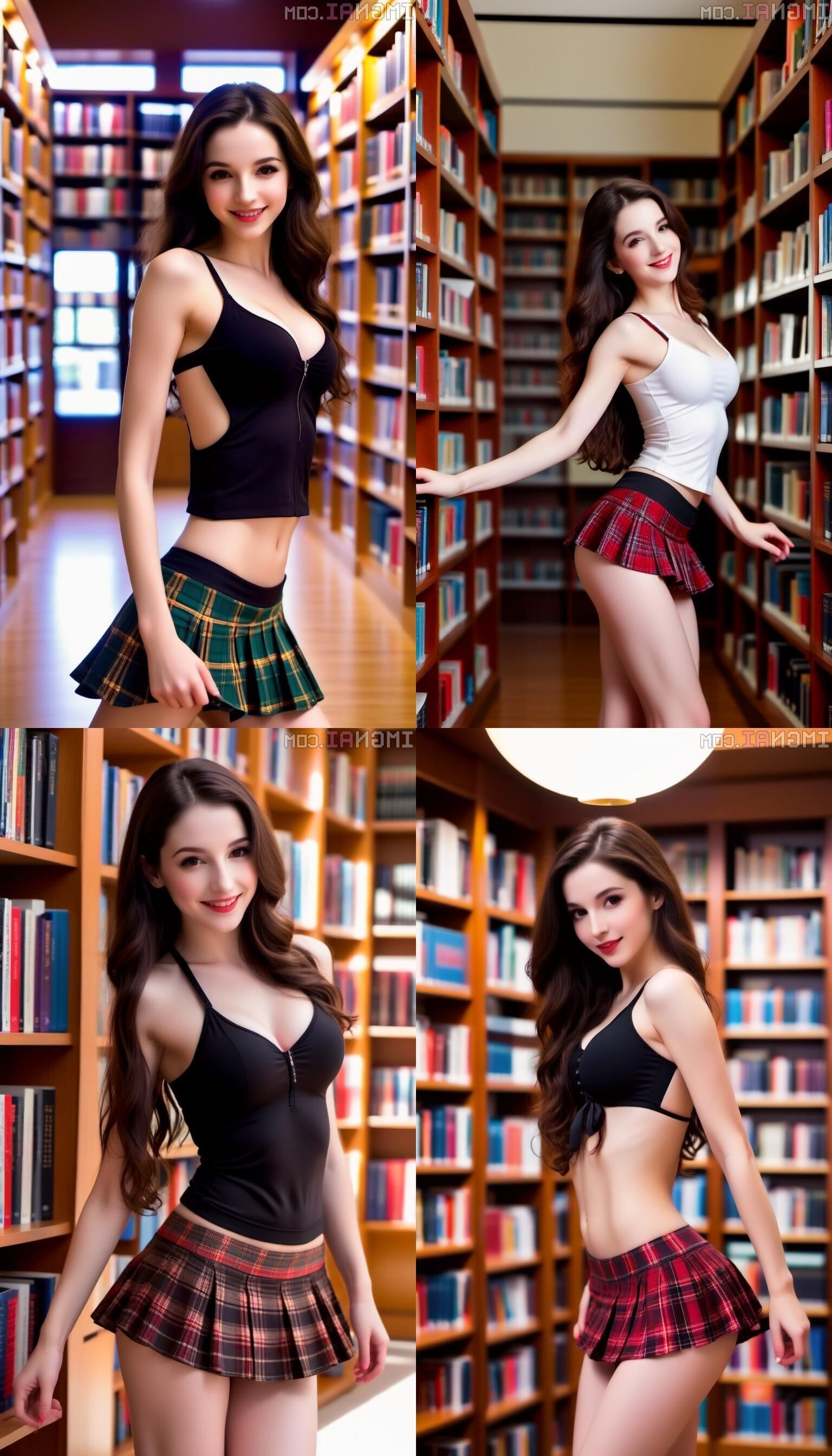 Sexy nn Ai Brown Hair dans la bibliothèque